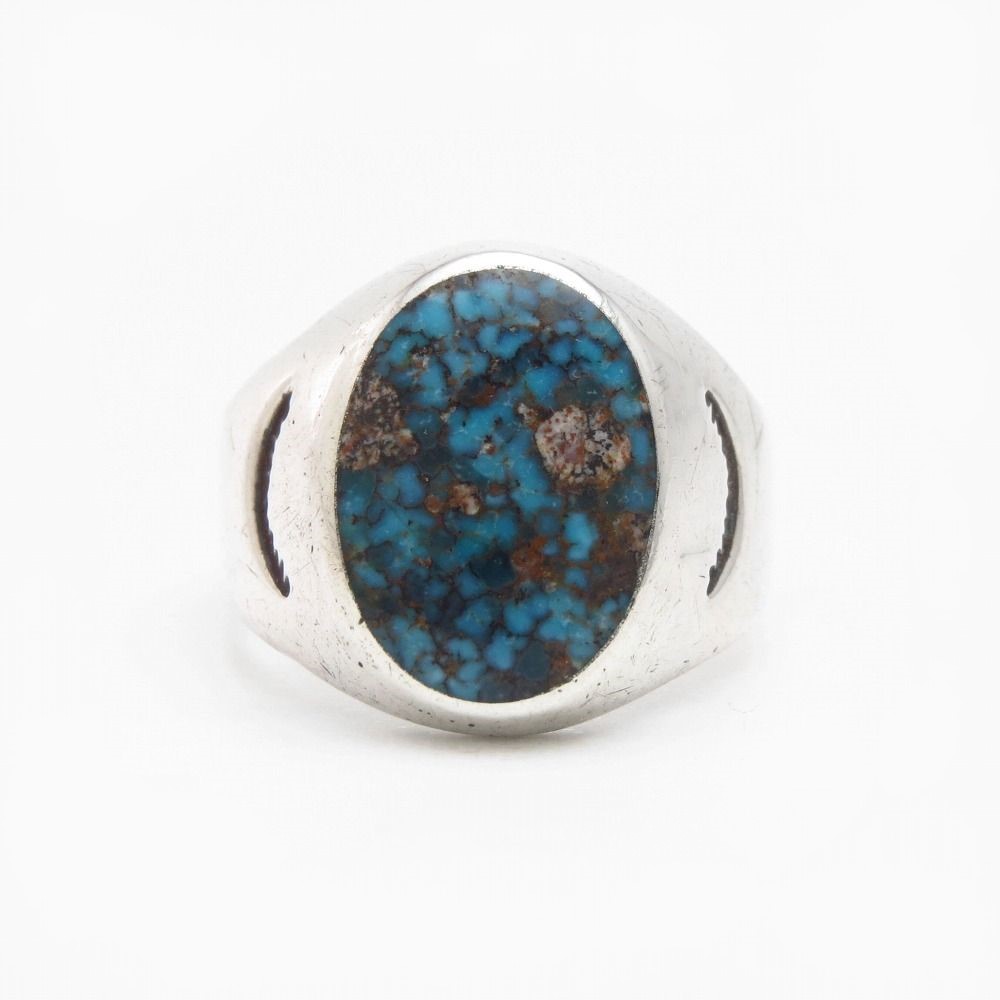 Vtg Navajo Hi-Grade Nevada Blue Turquoise Seal Ring c.1950～