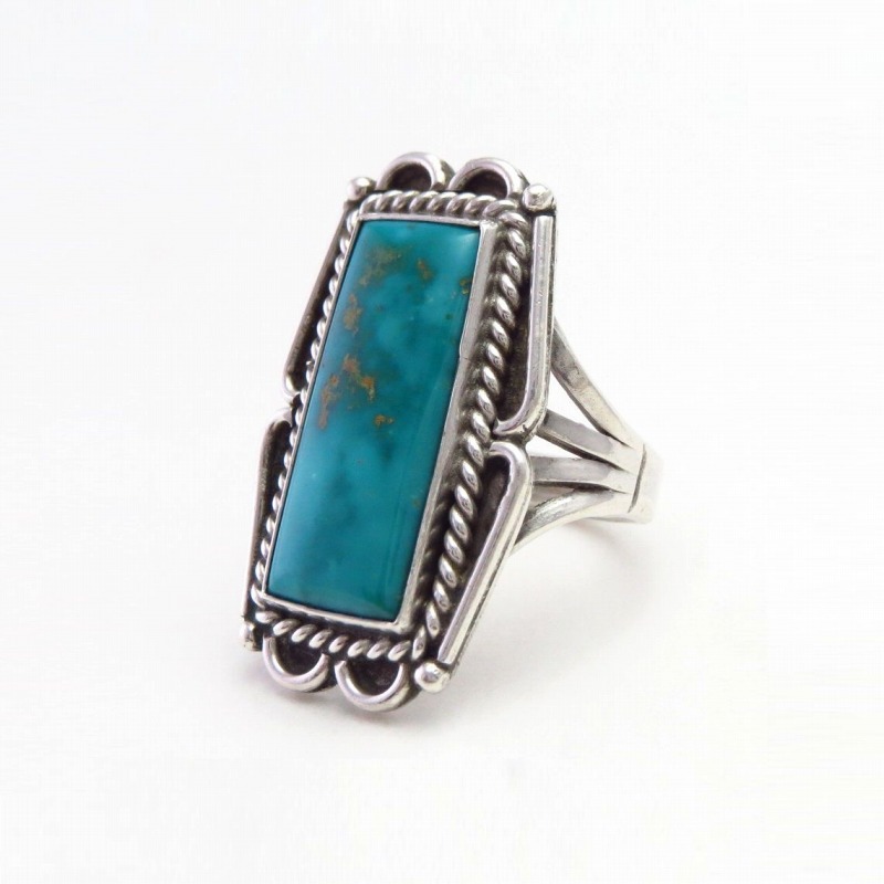 Vintage Navajo Split Shank Ring w/Rect. Fox Turquoise c.1950