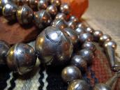 Vintage Bench Made Stamped Silver Bead Necklace  c.1950～