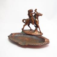 Vintage Bronze Cast Ashtray w/Indian Riding Horse  c.1950