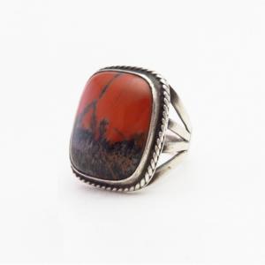 Vtg Navajo Split Shank Ring w/2Tone PetrifiedWood  c.1945～