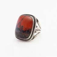 Vtg Navajo Split Shank Ring w/2Tone PetrifiedWood  c.1945～