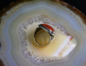 Vtg Navajo Split Shank Ring w/2Tone PetrifiedWood  c.1945～