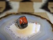 Vtg Navajo Split Shank Ring w/2Tone PetrifiedWood  c.1945～