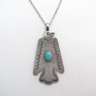 【UITA10】 Antique Thunderbird Shape Fob Necklace w/TQ  c.1930