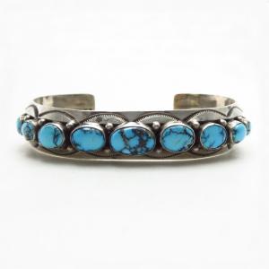 Vintage Navajo Gem Quality No.8 Turquoise Row Cuff  c.1950～