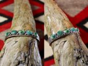 Atq Navajo Turquoise Row T-bird Stamped Silver Cuff  c.1930