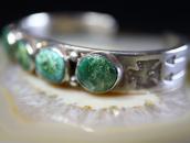 Atq Navajo Turquoise Row T-bird Stamped Silver Cuff  c.1930