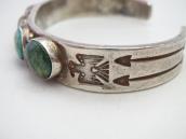 Atq Navajo Turquoise Row T-bird Stamped Silver Cuff  c.1930