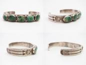 Atq Navajo Turquoise Row T-bird Stamped Silver Cuff  c.1930