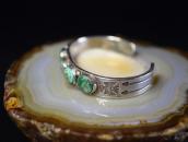 Atq Navajo Turquoise Row T-bird Stamped Silver Cuff  c.1930