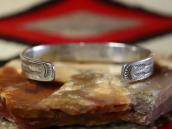 Atq Navajo Turquoise Row T-bird Stamped Silver Cuff  c.1930