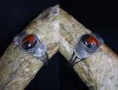 Atq Navajo Orange/Black PetrifiedWood Small Cuff  c.1945～