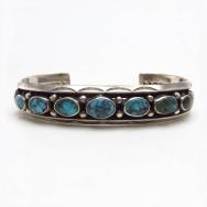 Vintage Navajo Burnham Turquoise Row Cuff in Silver  c.1950～