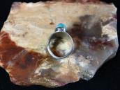 Atq Navajo Arrows Stamped Ring w/High Dome Turquoise c.1930～