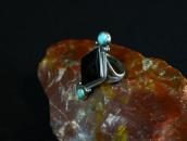 Vtg Navajo Rhombus Shape Jet & Turquoise Silver Ring c.1940～