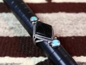 Vtg Navajo Rhombus Shape Jet & Turquoise Silver Ring c.1940～