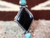 Vtg Navajo Rhombus Shape Jet & Turquoise Silver Ring c.1940～