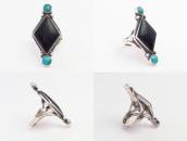 Vtg Navajo Rhombus Shape Jet & Turquoise Silver Ring c.1940～