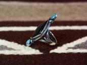 Vtg Navajo Rhombus Shape Jet & Turquoise Silver Ring c.1940～