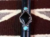 Vtg Navajo Rhombus Shape Jet & Turquoise Silver Ring c.1940～