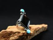 Vtg Navajo Rhombus Shape Jet & Turquoise Silver Ring c.1940～