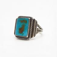 Vtg Navajo Split Shank Ring w/Sq. Blue Gem Turquoise c.1960～