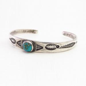 Atq Navajo Stamped IngotSilver Narrow Small Cuff w/TQ c.1930