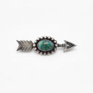 Atq Navajo Small Arrow Silver Pin w/Green Turquoise  c.1930