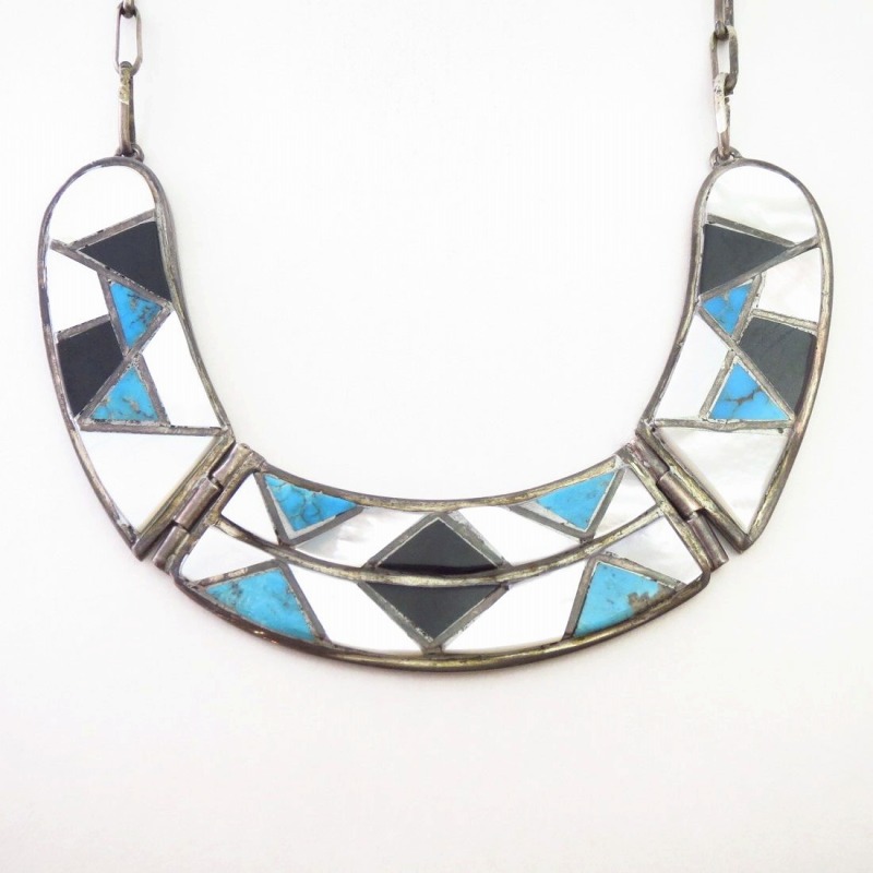 Vintage Zuni Multi-Stone Inlay Breastplate Necklace  c.1970