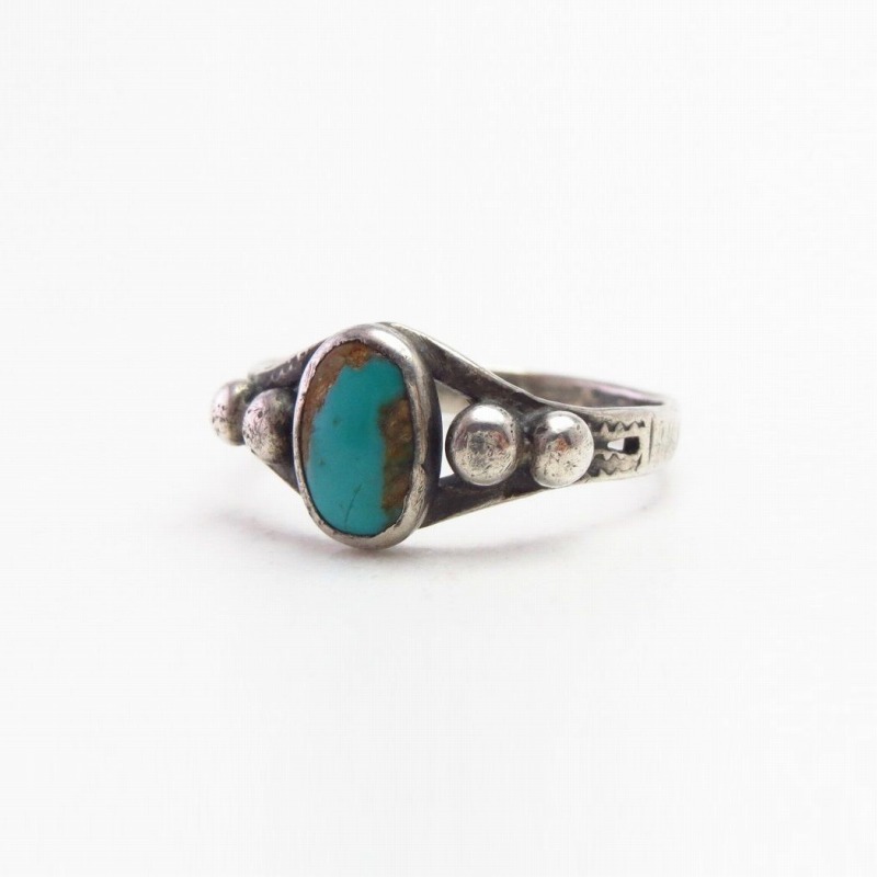 Atq Navajo Arrows Stamped Tourist Ring w/Turquoise c.1930～