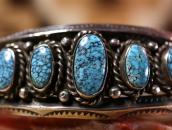 Vtg Navajo High Grade #8 Turquoise Row Cuff Bracelet  c.1950