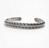 Atq Navajo Stamped Flat & Twisted Silver Wires Cuff  c.1930～