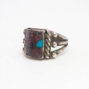 Vtg Navajo Split Shank Ring w/Replaced Sq. Bisbee TQ c.1940～