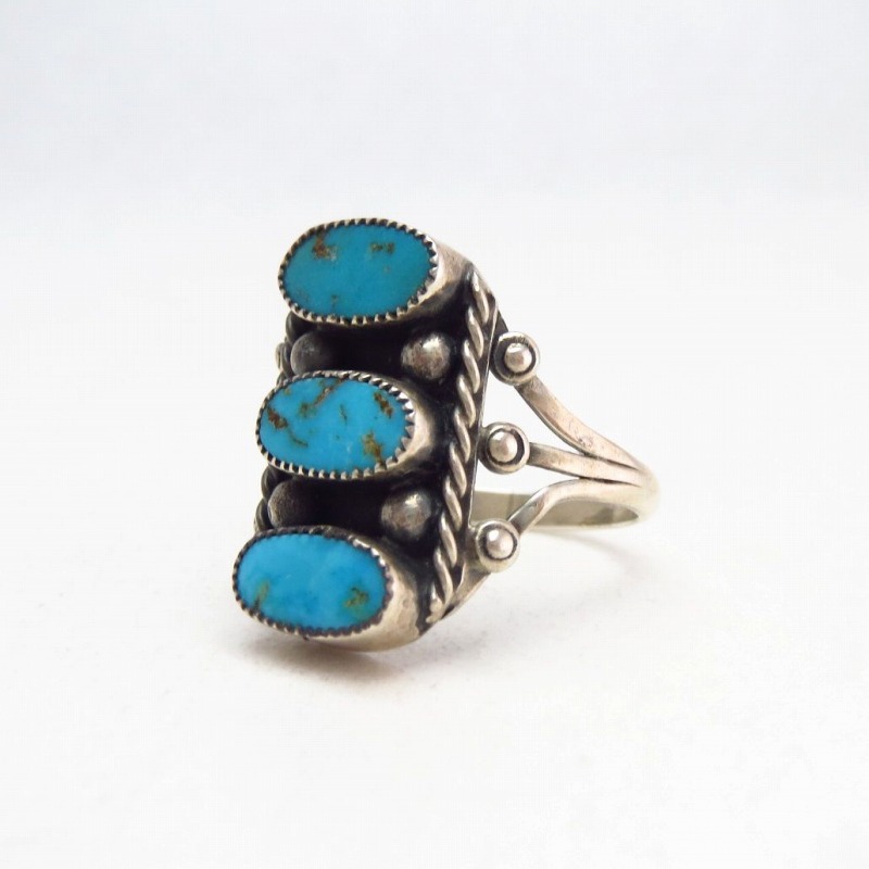 Vintage Navajo Blue Gem Turquoise Row Silver Ring  c.1950～