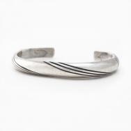 Atq Navajo Line Pattern Silver Half-Round Wire Cuff c.1940～①