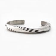 Atq Navajo Line Pattern Silver Half-Round Wire Cuff c.1940～②