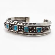 Antique Navajo Gem Godber Turquoise Row Heavy Cuff c.1930～