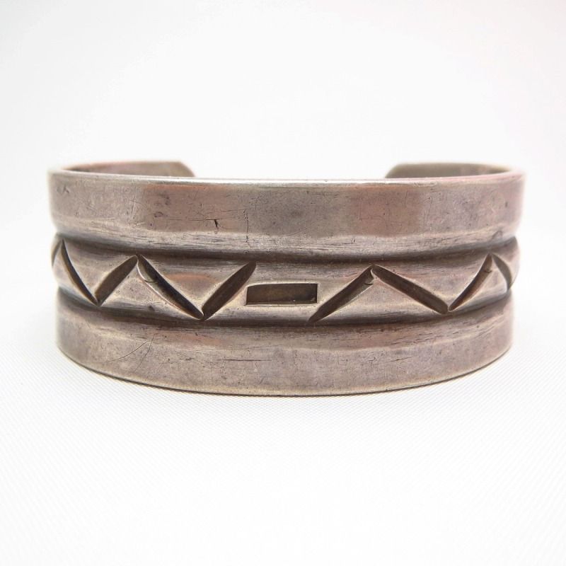 Vintage Stamp & Filed Ingot Silver Cuff Bracelet  c.1940