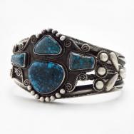 Atq Navajo Top-Grade Godber Turquiose Cuff in Silver c.1940～