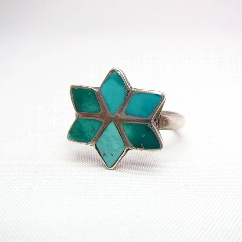 Vintage Zuni TQ Inlay Morningstar Silver Ring  c.1960