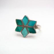 Vintage Zuni TQ Inlay Morningstar Silver Ring  c.1960