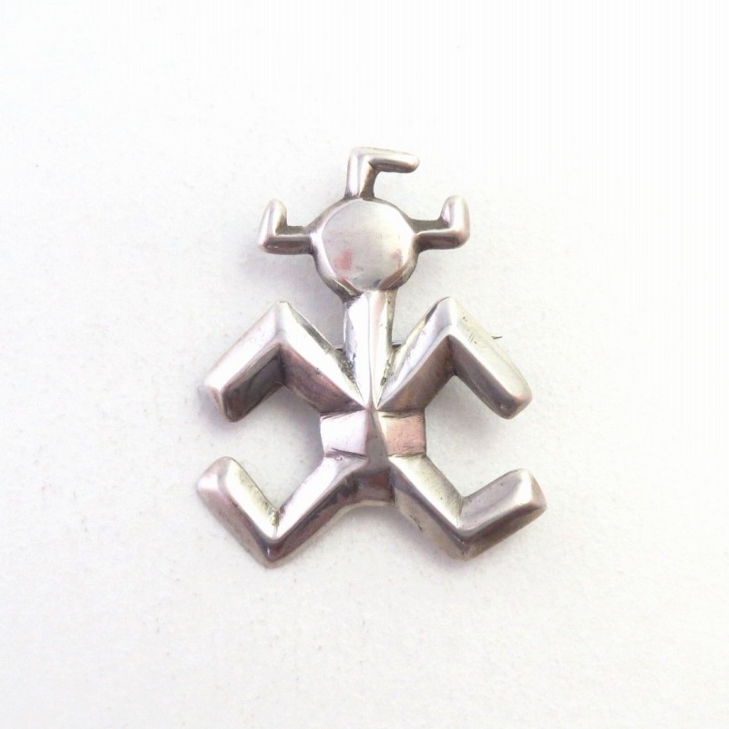 Vintage Navajo Casted Horned Moon Head Silver Pin  c.1960