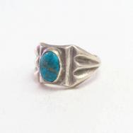 Vtg Navajo Cast Silver Ring w/Replaced Gem Turquoise c.1950～