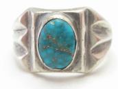 Vtg Navajo Cast Silver Ring w/Replaced Gem Turquoise c.1950～