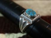 Vtg Navajo Cast Silver Ring w/Replaced Gem Turquoise c.1950～