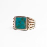 Vtg Navajo Cast Silver Ring w/Sq. Blue Gem Turquoise c.1950～