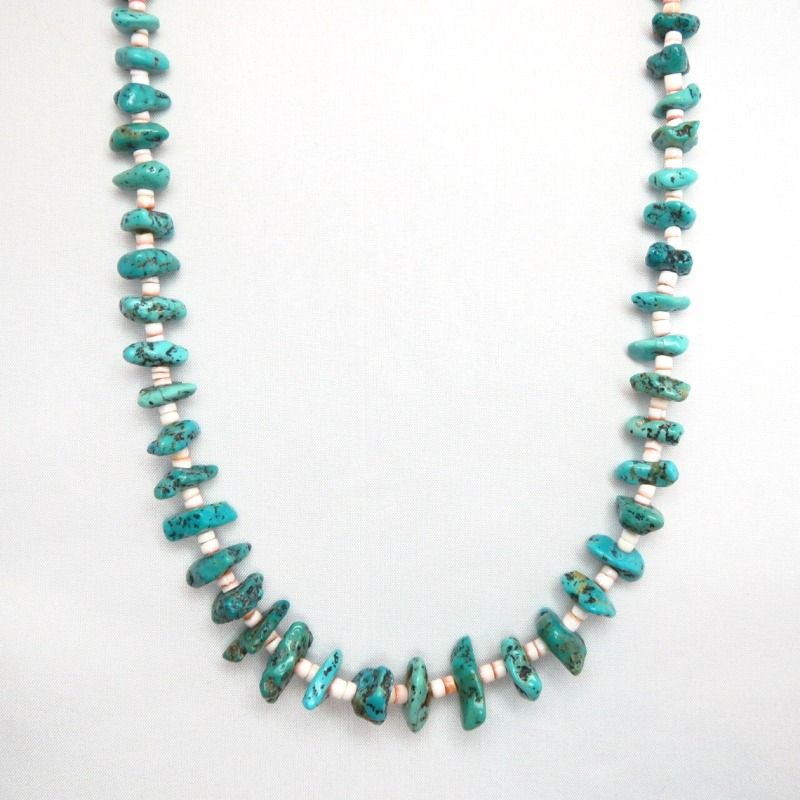 Vintage SingleStrand Nugget Turquoise Heishi Necklace c.1970