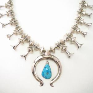 Vtg Navajo Squash Blossom Naja Necklace w/Turquoise  c.1960