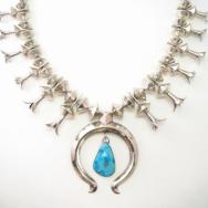 Vtg Navajo Squash Blossom Naja Necklace w/Turquoise  c.1960